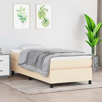 vidaXL Boxspring bed 90x200 cm stof crèmekleurig, 90 cm, Eenpersoons, Verzenden, Nieuw