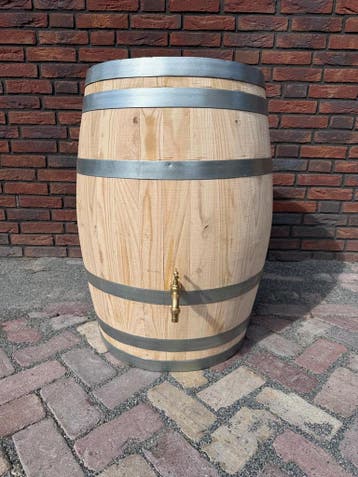 Kastanjehouten regenton met messing waterkraan - nieuw, Met kraantje, Ophalen of Verzenden, Hout, Nieuw