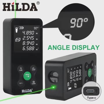 HILDA Laser Afstandsmeter 100M - Oplaadbaar met Hoekmeting e, Verzenden, Nieuw