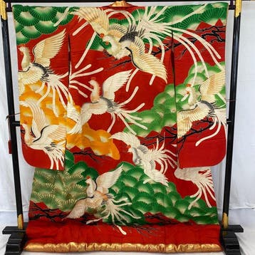 Japanse vintage kimono uchikake van katoen, met rode, Antiek en Kunst