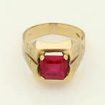 Ring - 18 karaat Geel goud Robijn, Sieraden, Tassen en Uiterlijk, Ringen, Nieuw