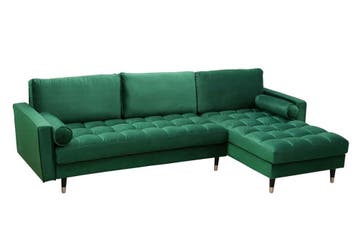 Elegante hoekbank COSY VELVET 260cm smaragdgroene fluwelen, Ophalen of Verzenden, Nieuw