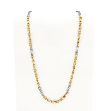Bicolor gouden Marine/Fantasieschakel ketting met zirconia, Sieraden, Tassen en Uiterlijk, Kettingen, Gebruikt, Ophalen of Verzenden