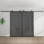 Dubbele stalen schuifdeur 6 Vlaks Rook glas Luxe design*, 75 tot 150 cm, Nieuw, 150 tot 225 cm, Metaal