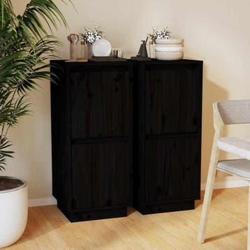 vidaXL Dressoirs 2 st 31,5x34x75 cm massief grenenhout zwart, Verzenden, Nieuw, Grenenhout, Minder dan 50 cm