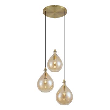 Moderne hanglamp goud met amber glas 3-lichts - Traditional, Huis en Inrichting, Lampen | Hanglampen, Verzenden, Nieuw, Metaal