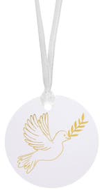 Kaartje Vredesduif aan satijn lint, Hobby en Vrije tijd, Knutselen, Verzenden, Nieuw