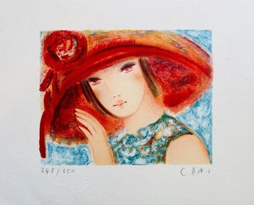Claire Astaix (1953) - Jeune fille au chapeau - Lithographie