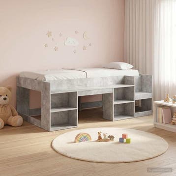 vidaXL Jeugd bedframe met opbergruimte Betongrijs 75 x 190, Verzenden, Nieuw, Bruin, Hout