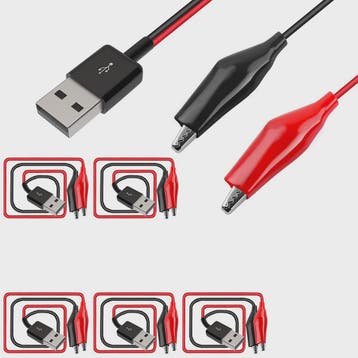 USB Type-A naar Alligator Klem Testkabel - Koperen Leidsels