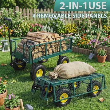 Zware Stalen Tuinwagen 900LBS - 2-in-1 Convertible Transport, Verzenden, Nieuw