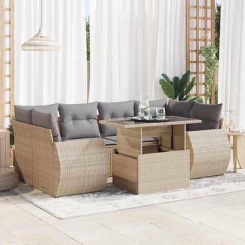 vidaXL 7-delige Loungeset met kussens poly rattan beige, Verzenden, Nieuw, Loungeset