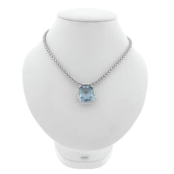 Fope witgouden Mesh schakelcollier met aquamarijn en diam..., Sieraden, Tassen en Uiterlijk, Kettingen, Gebruikt, Overige kleuren