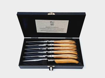 Laguiole - 6x Luxury Steak Knives - Olive Wood - style de -