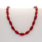 Carneool kralenketting met gouden sierslot, Sieraden, Tassen en Uiterlijk, Kettingen, Gebruikt, Overige kleuren, Ophalen of Verzenden