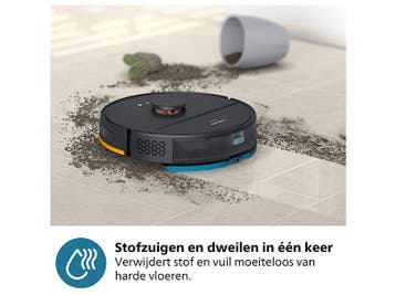 Philips -   Robotstofzuiger Met Dweilfunctie Donkerblauw, Witgoed en Apparatuur, Stofzuigers, Verzenden, Nieuw, Reservoir, Robotstofzuiger