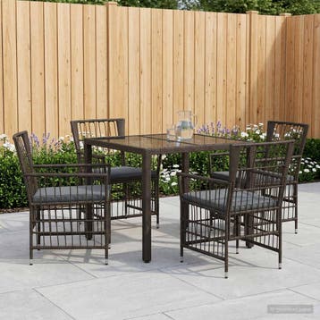 vidaXL Buiten eettafelset 5 st Zwart poly rattan, Tuin en Terras, Tuinsets en Loungesets, Verzenden, Nieuw, 5 zitplaatsen