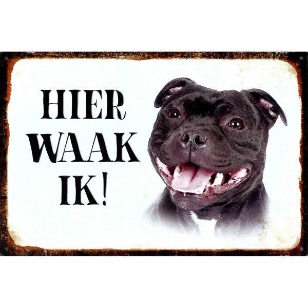 Wandbord - Hier Waak Ik – Stafford Shire Bull Terriër, Huis en Inrichting, Woonaccessoires | Wanddecoraties, Nieuw, Ophalen of Verzenden