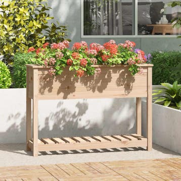 vidaXL Plantenbak met schap 111,5x34,5x81 cm massief, Verzenden, Nieuw, Hout, 60 cm of meer