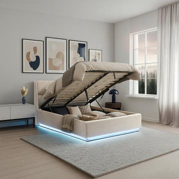 Tweepersoonsbed Tröstiar met LED 160x200 cm beige [en.casa], Verzenden, Nieuw
