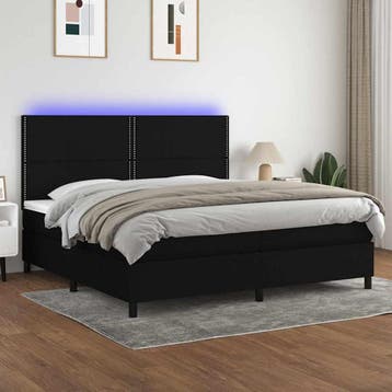 vidaXL Boxspring met matras en LED stof zwart 200x200 cm, Verzenden, Zwart, Overige maten, 200 cm