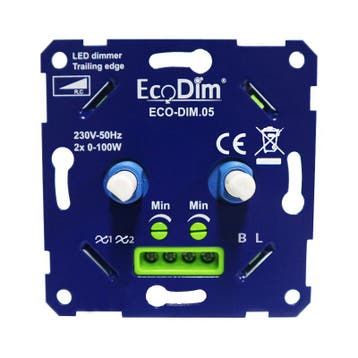 EcoDim ECO-DIM.05 led duo dimmer fase afsnijding 2x100W, Nieuw, Stopcontact
