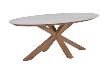 GI Scotland ovale tuintafel 230x115 cm. - Teak look/Zand, Tuin en Terras, Tuintafels, Verzenden, Nieuw, Rond, Overige materialen