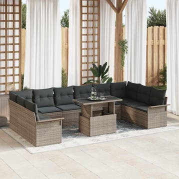 vidaXL Tuin Sofa Set 11 st Grijs Poly riet, Verzenden, Nieuw, Rotan, Meer dan 8 zitplaatsen