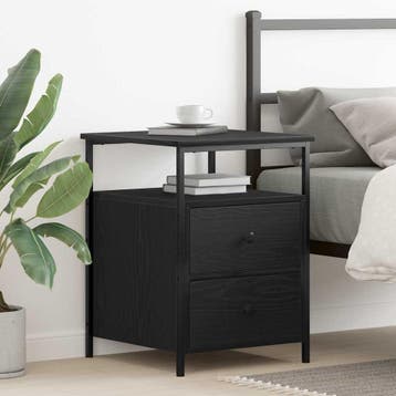 vidaXL Nachtkastje Zwart Eiken 34 x 35,5 x 50 cm Bewerkt, Minder dan 45 cm, Verzenden, Nieuw, Minder dan 55 cm