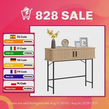 Vintage Console Tafel met 2 Schuifdeuren - Oak & Zwart - 100, Huis en Inrichting, Verzenden, Nieuw