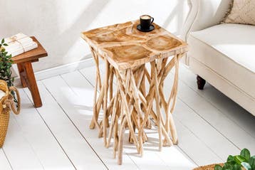 Massief houten bijzettafel DRIFTWOOD 60 cm naturel teakhout, Ophalen of Verzenden, Nieuw