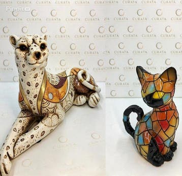 Beeldje - Lotto di 2 articoli. Gatto Decorativo in Vetro