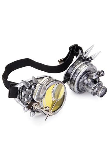 KIMU® Goggles Steampunk Bril Spikes Vergrootglas Led Lampje, Ophalen of Verzenden, Nieuw, Overige maten, Carnaval