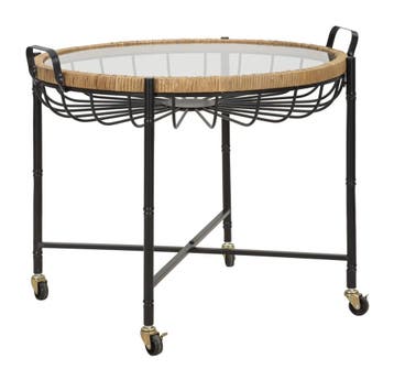 SALONTAFEL CEBU MET GLAS EN PUTTEN CM 70,5X65X57, Huis en Inrichting, Tafels | Sidetables, Ophalen of Verzenden, Nieuw