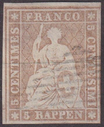 Zwitserland 1852/1856 - CH - Strubel - SBK Nr. 23F - Attest, Gestempeld