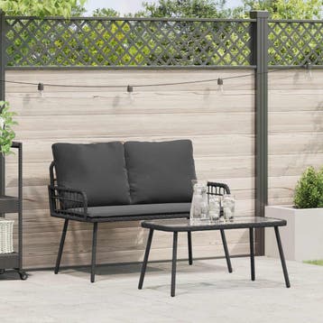 vidaXL Tuin eettafelset 2 st Zwart poly rattan, Verzenden, Nieuw, Rotan, 2 zitplaatsen