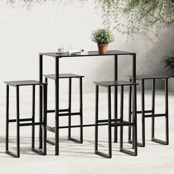 vidaXL 5-delige Tuinbarset gepoedercoat staal zwart, Verzenden, Nieuw, Rvs, 4 zitplaatsen