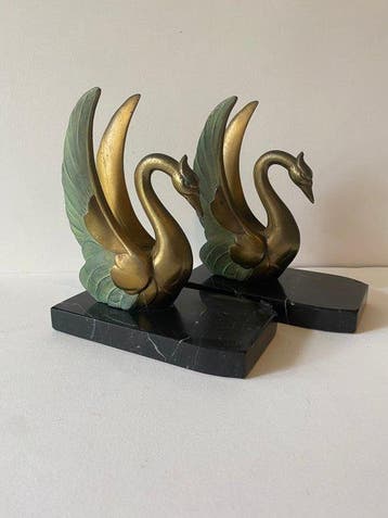 Boekensteunen - art déco zwaan zwaan vogel boekensteunen