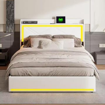 Dubbel Bed 160x200 cm met LED,USB Oplaadpunt en Opbergruimte, Verzenden, Nieuw