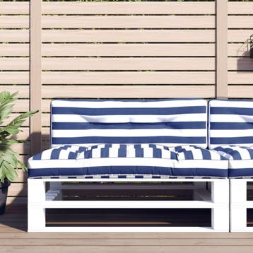 vidaXL Palletkussens 2 st stof gestreept wit en blauw, Verzenden, Nieuw