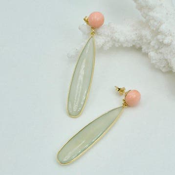 Zilver, Verguld Oorbellen - Roze koraal en chalcedoon