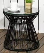 Ronde Bistrotafel 40 cm – Glazen Blad & Rotan Frame Buiten, Huis en Inrichting, Tafels | Bijzettafels, Verzenden, Nieuw