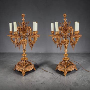 Kandelaber Lodewijk XV (2) - Brons, Marmer - Lampen, Nieuw
