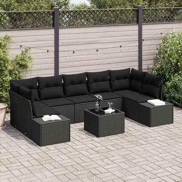 vidaXL Tuin Sofa Set 8 st Zwart poly rattan, Verzenden, Nieuw, Rotan, 8 zitplaatsen