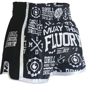 Fluory Kickboks Broekje Muay Thai Short Drill Zwart, Ophalen of Verzenden, Nieuw