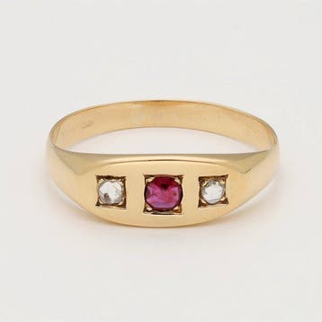 Ring - 14 karaat Geel goud Robijn - Diamant, Nieuw