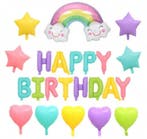 Folie ballonnen set Happy Birthday Rainbow macaron mat XXL, Verzenden, Nieuw, Versiering, Verjaardag