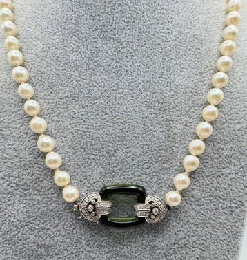 Ketting - 18 karaat Witgoud Parel - Diamant - diamant,