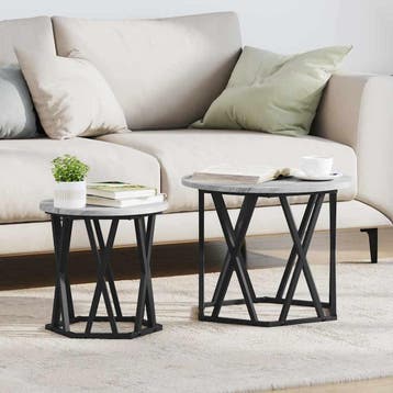 vidaXL Bijzettafel 2 st Grijs Sonoma 50 x 50 x 40 cm, Huis en Inrichting, Tafels | Salontafels, Verzenden, Rond, Nieuw, 50 tot 100 cm