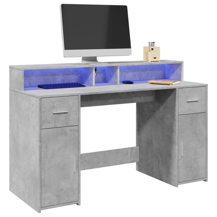 vidaXL Bureau met LED-verlichting 140x55x91 cm bewerkt hout, Huis en Inrichting, Bureaus, Nieuw, Verzenden